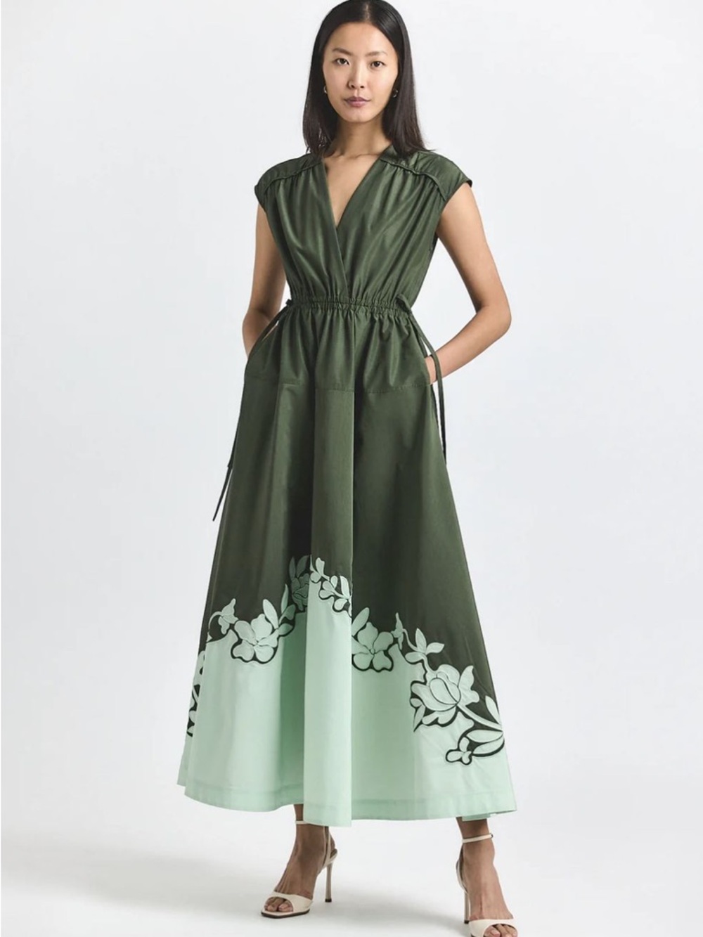 Olive Green Nara Floral Appliqué Maxi Dress from Derek Lam 10 Crosby NWT